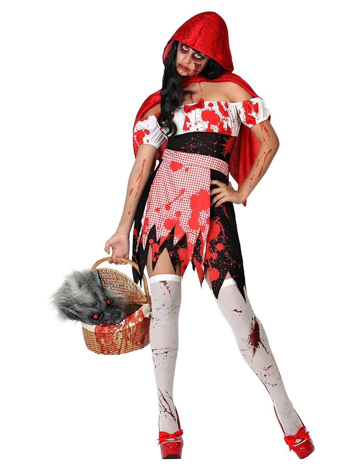 Déguisement de Petit chaperon rouge zombie pour femme rouge et noir ensanglanté