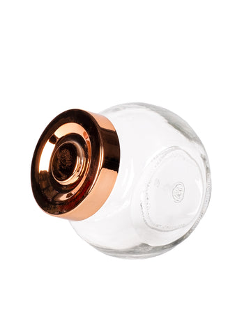 Kis üvegedény rozéarany tetővel 8 cm, cukrozott mandulás tartály