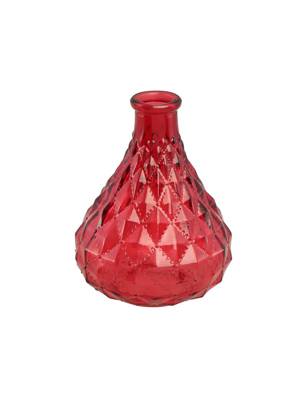 Vase vintage pour décoration de table rouge en verre avec reliefs