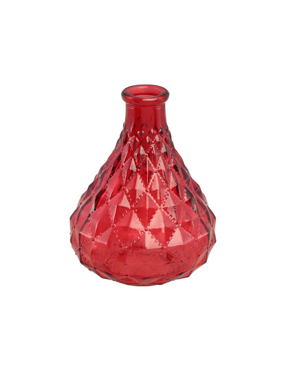 Vase vintage pour décoration de table rouge en verre avec reliefs