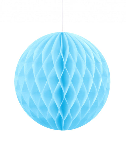 Boule en papier alvéolé à suspendre bleu ciel
