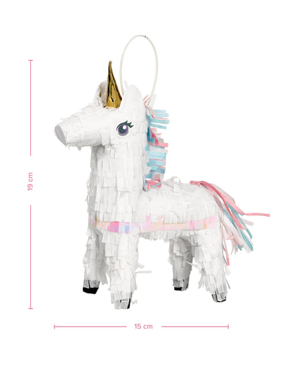 Détail des dimensions de la petite piñata décorative licorne magique