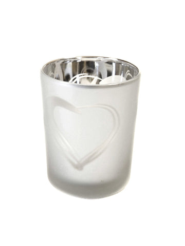 Photophore cœur pour décoration de mariage en verre givré argenté