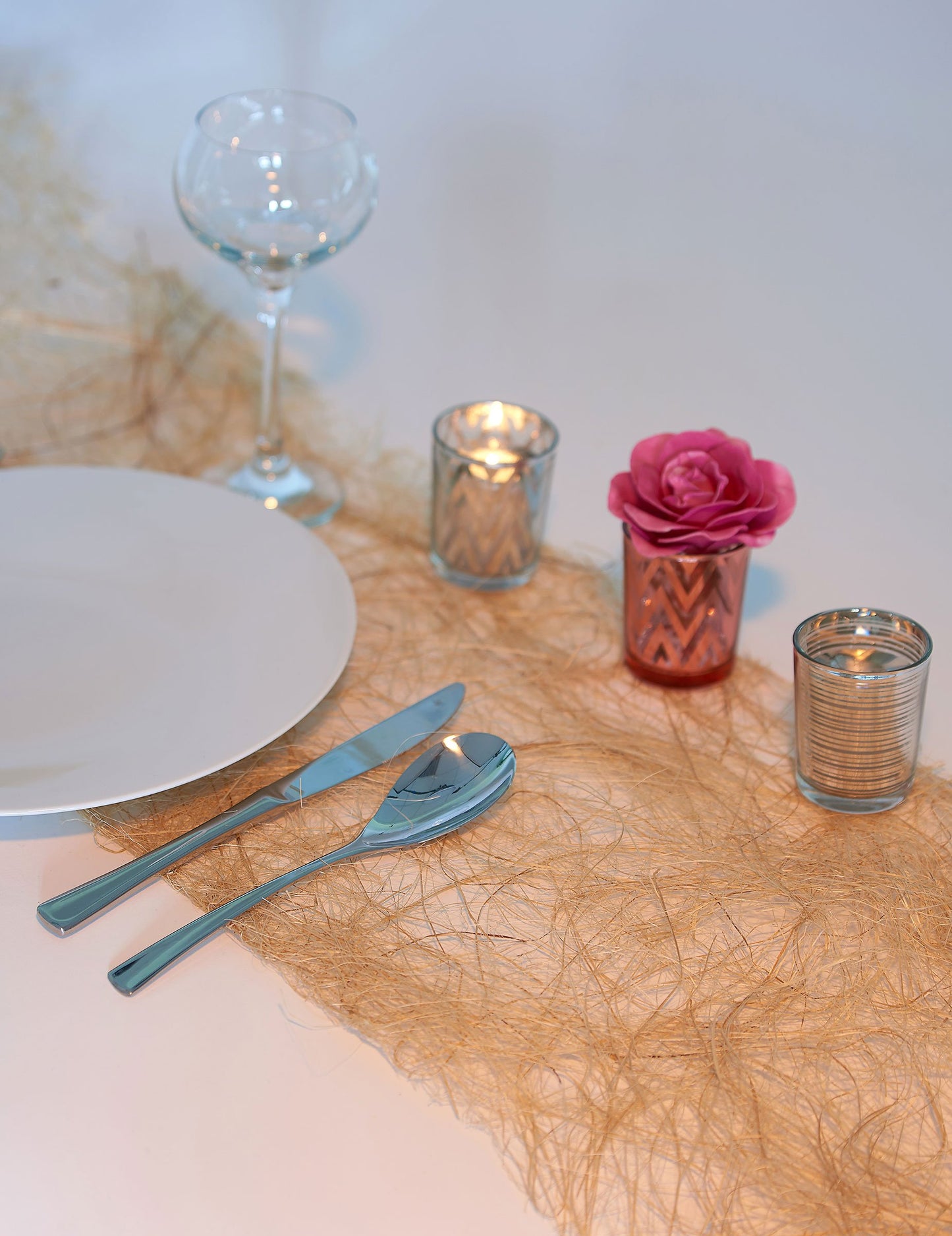 Ezüst csíkos üveg mécsestartó 7 x 5,5 cm gyertyához 