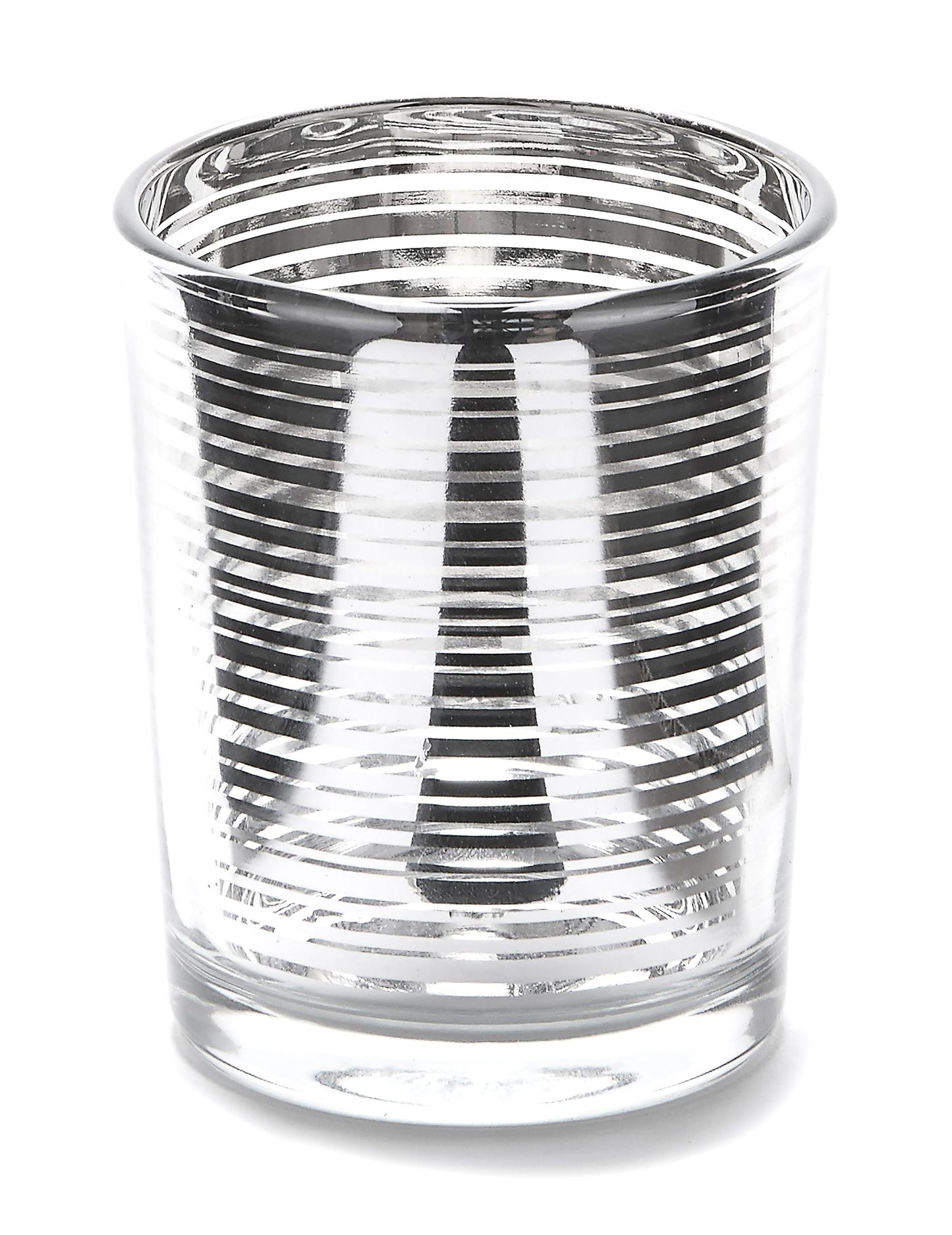Photophore en verre à rayures pour bougie argenté