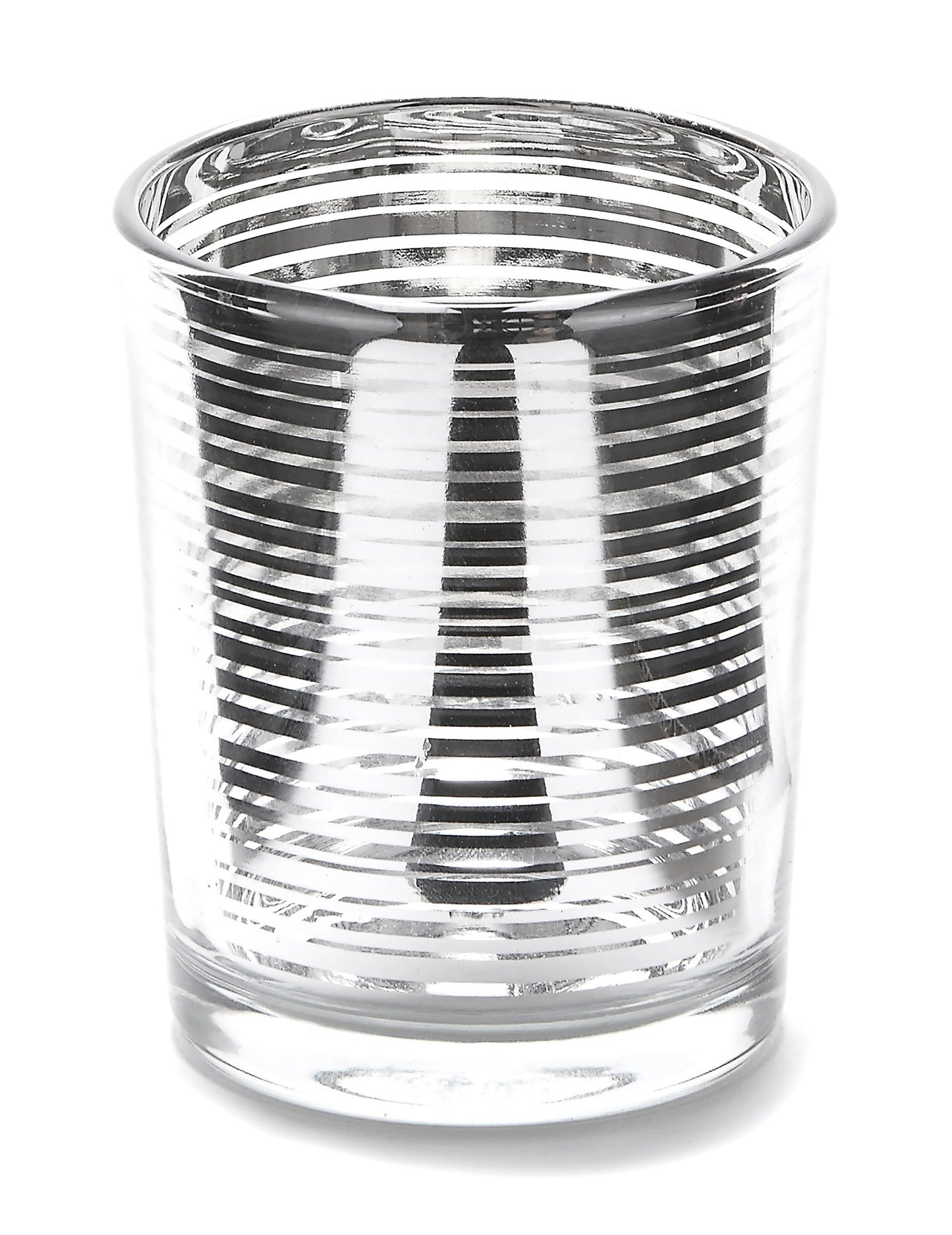 Ezüst csíkos üveg mécsestartó 7 x 5,5 cm gyertyához 