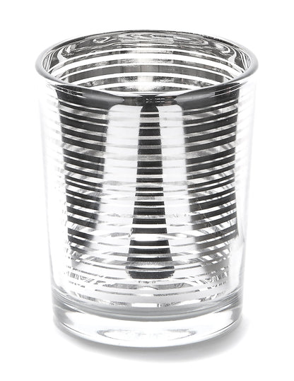 Ezüst csíkos üveg mécsestartó 7 x 5,5 cm gyertyához 