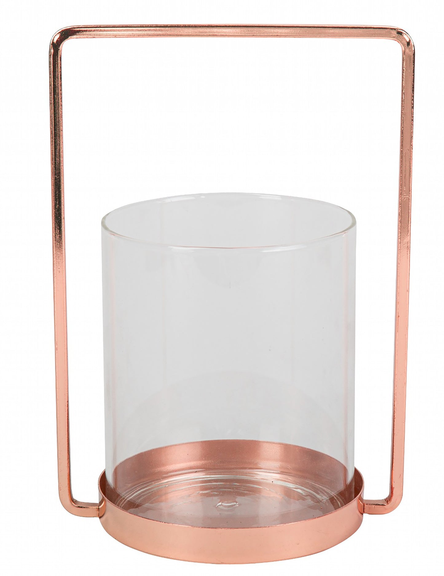 Üveg gyertyatartó rozéarany kerettel, 19.5 cm elegáns sárgaréz