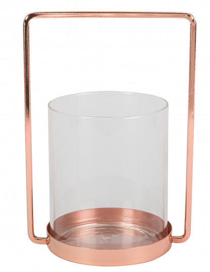 Üveg gyertyatartó rozéarany kerettel, 19.5 cm elegáns sárgaréz