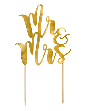Pic à gâteau mr et mrs pour mariage doré cartonné