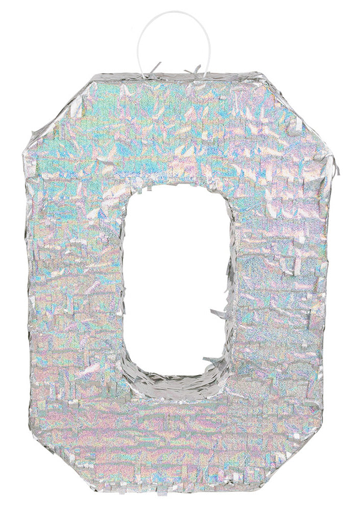 Ezüst holografikus piñata, 0-s szám, 40 x 28 x 8 cm buliba