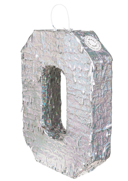 Ezüst holografikus piñata, 0-s szám, 40 x 28 x 8 cm buliba