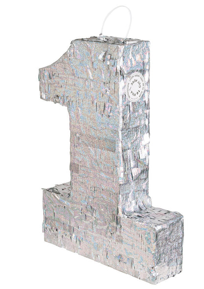 Ezüst holografikus piñata, 1-es szám, 40 x 28 x 8 cm ünnepies