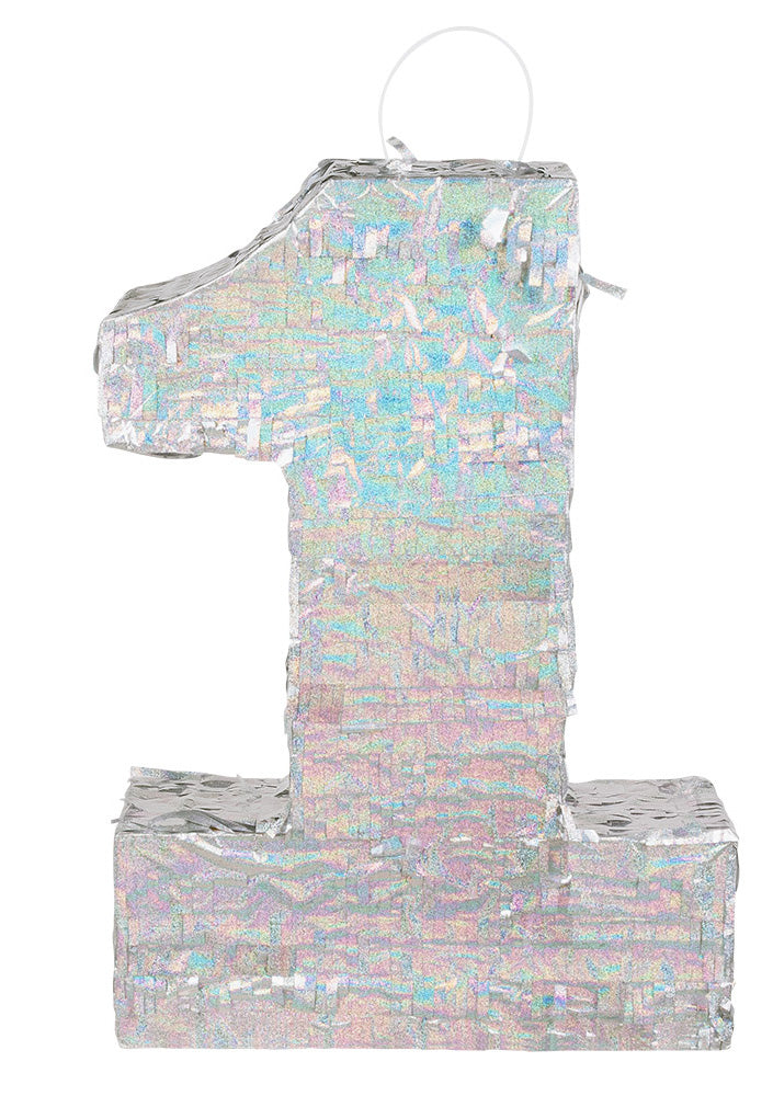 Ezüst holografikus piñata, 1-es szám, 40 x 28 x 8 cm ünnepies