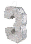 Piñata chiffre 3 pour anniversaire holographique argent