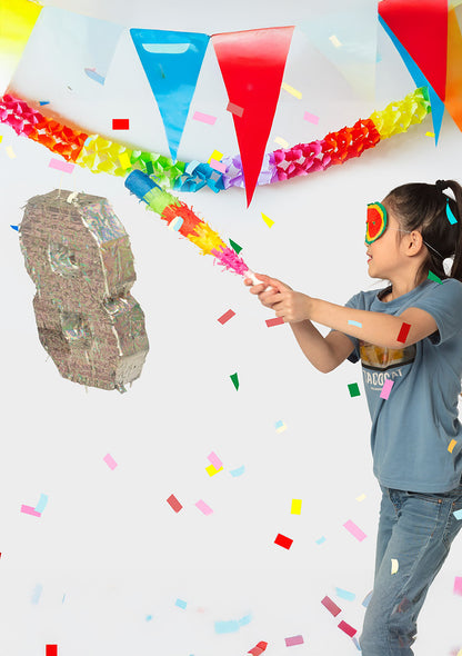 Ezüst holografikus piñata, 3-as szám, 40 x 28 x 8 cm születésnapra