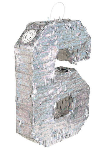 Ezüst holografikus piñata, 6-os szám, 40 x 28 x 8 cm megtölteni