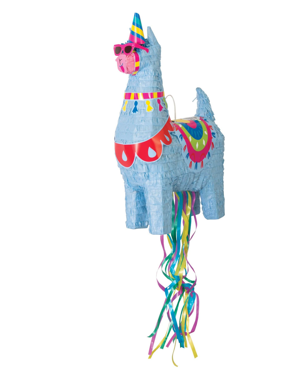 Láma piñata bulira kék rózsaszín szemüvegek és hegyes kalap