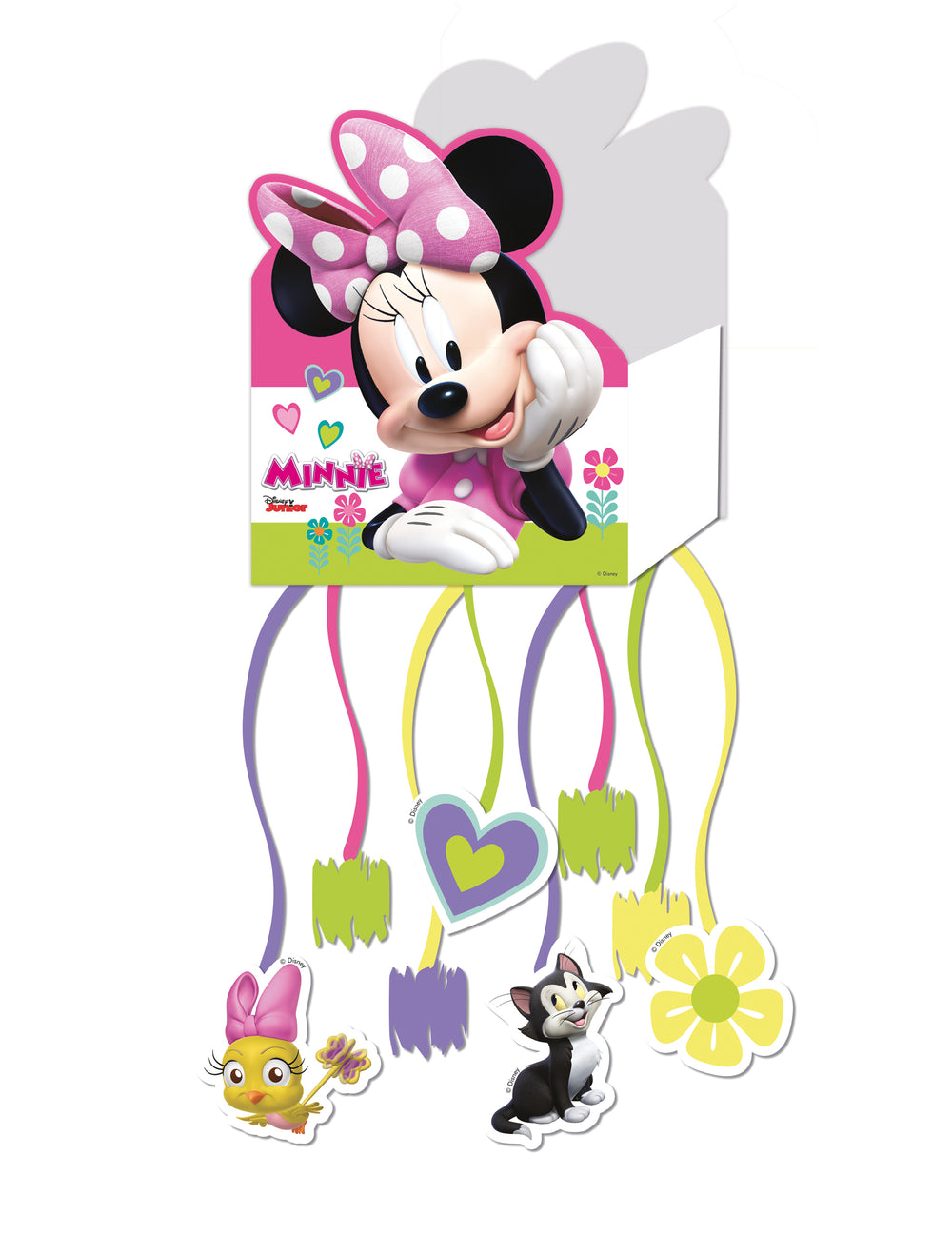 Piñata Minnie Happy pour enfant rose avec rubans et figurines à tirer