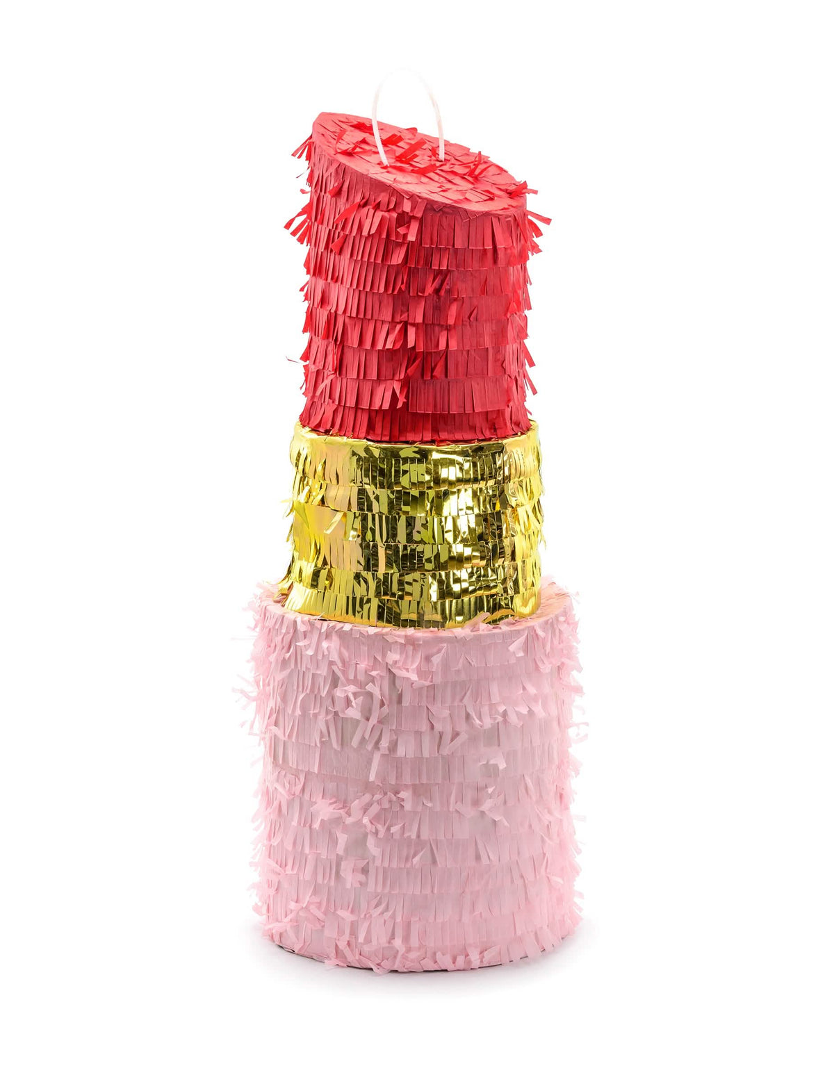 Rózsaszín, piros és arany rúzs piñata
