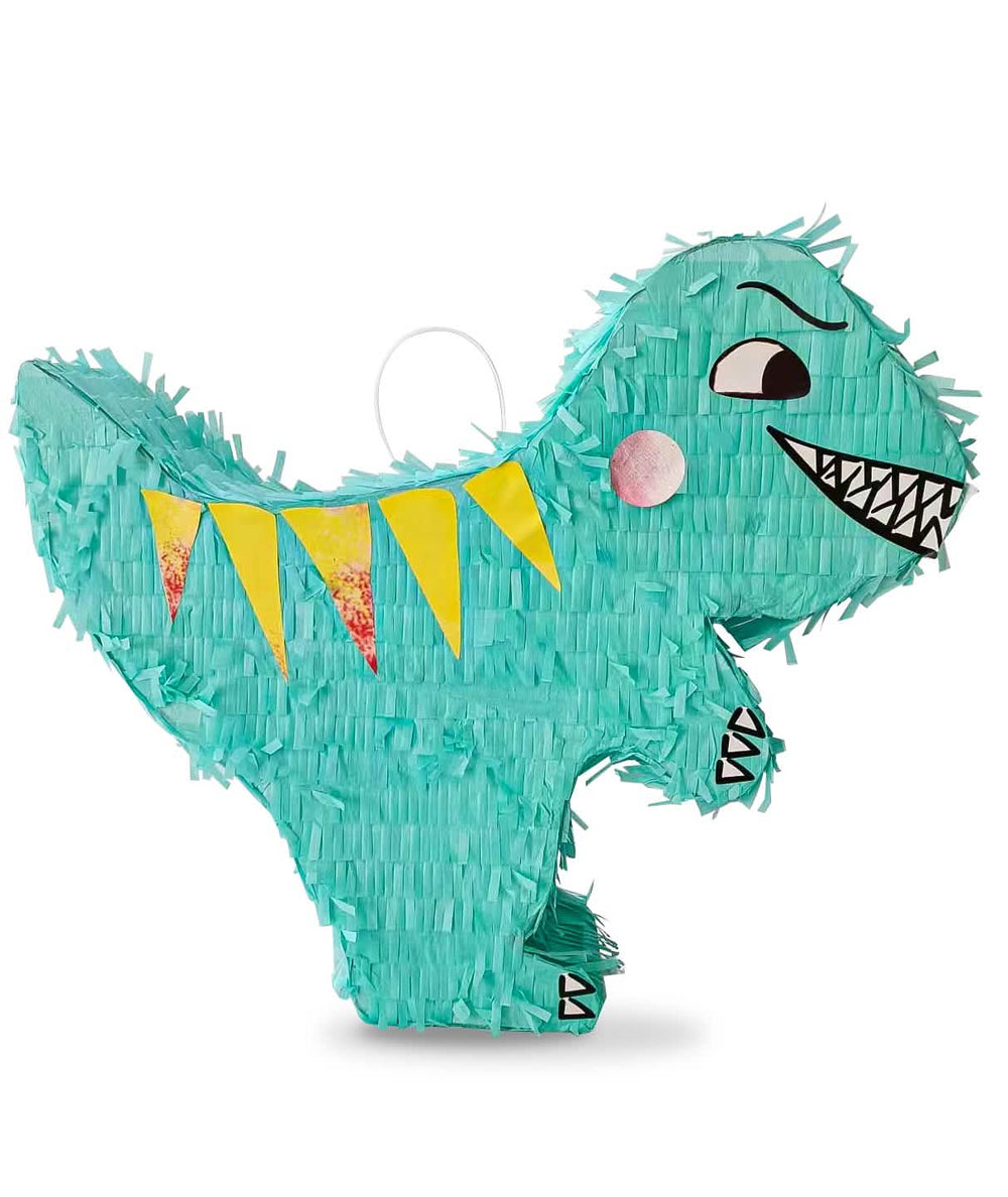 Piñata T-rex gyermeknek türkiz színű sárga taréjjal