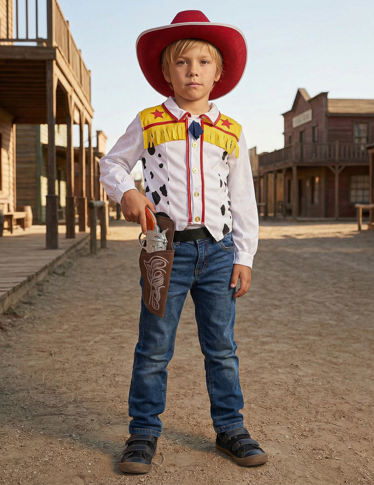 Pistolet et ceinture de cow-boy pour enfant en plastique argenté et marron