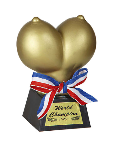 Trophée seins d'or pour adulte doré avec ruban tricolore