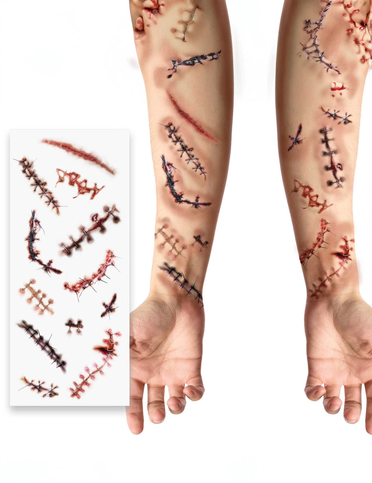 Planche de tatouages cicatrices et sutures pour adulte réaliste rouge et noir