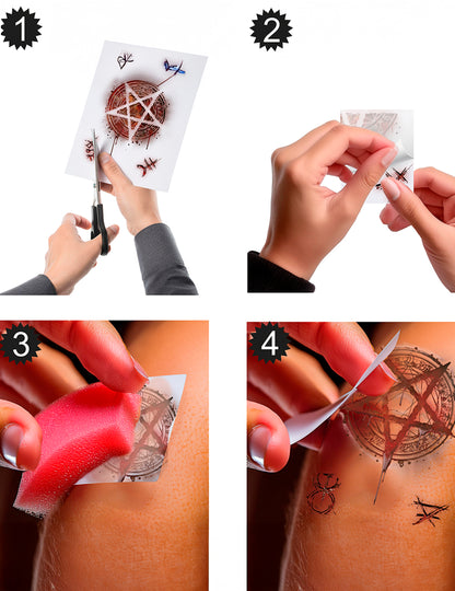 Étapes d'application de la planche de tatouages satanique