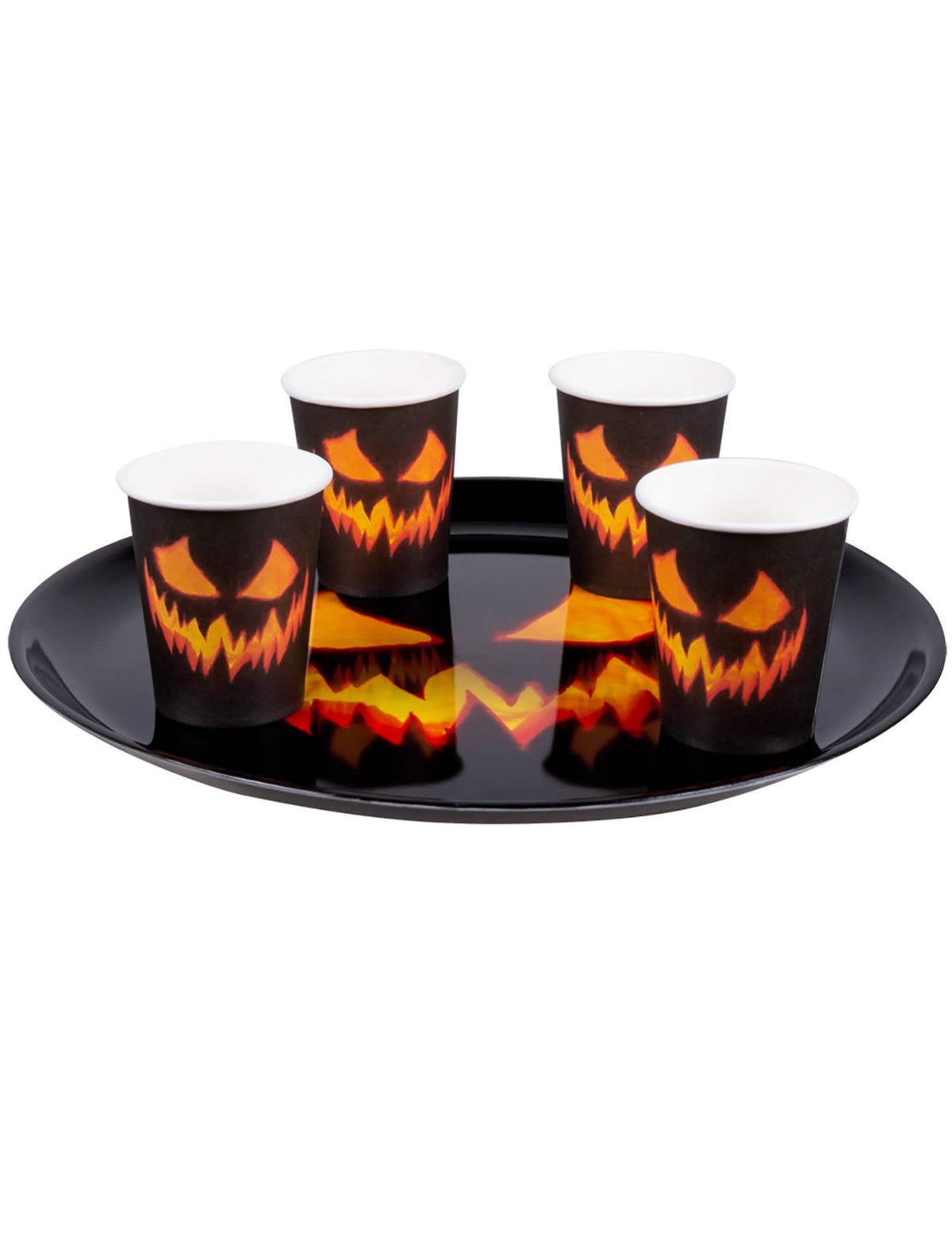 kerek, ijesztő tök tálca halloweenra fekete és narancssárga
