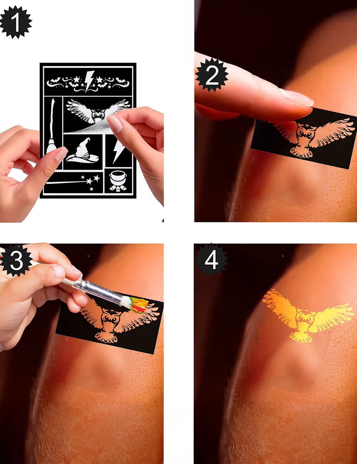 Étapes d'utilisation des pochoirs de maquillage apprenti sorcier