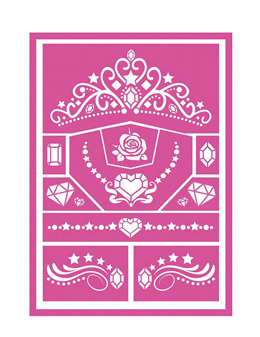 Pochoirs de maquillage princesse rose et blanc avec motifs de diadème et de cœur