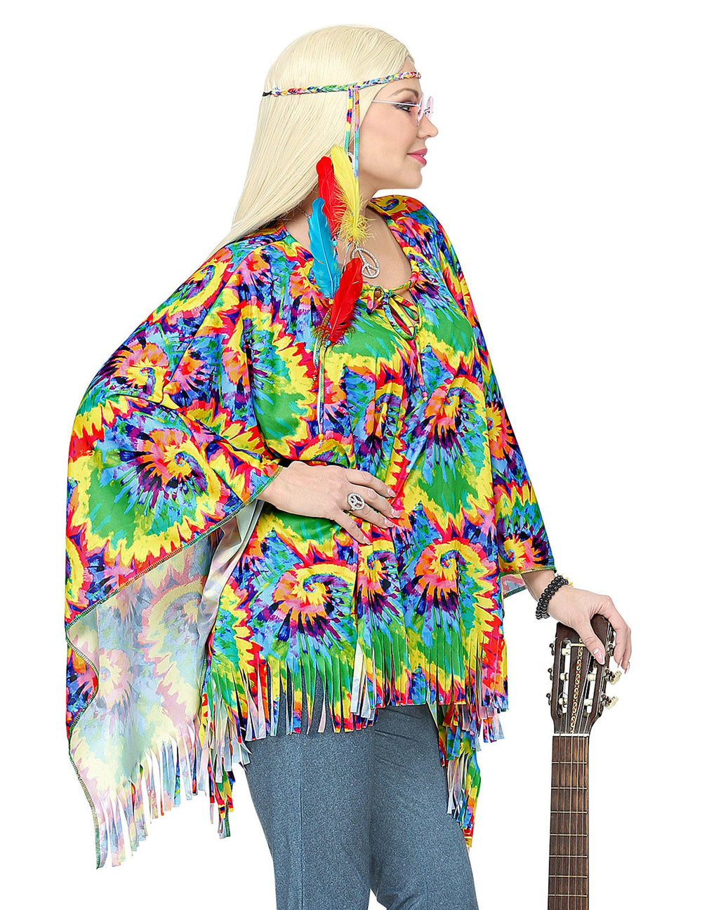 Vue de profil du poncho et tour de tête hippie psychédélique