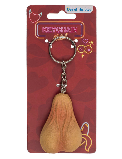 Vue sur l'emballage du porte clé coquin testicules