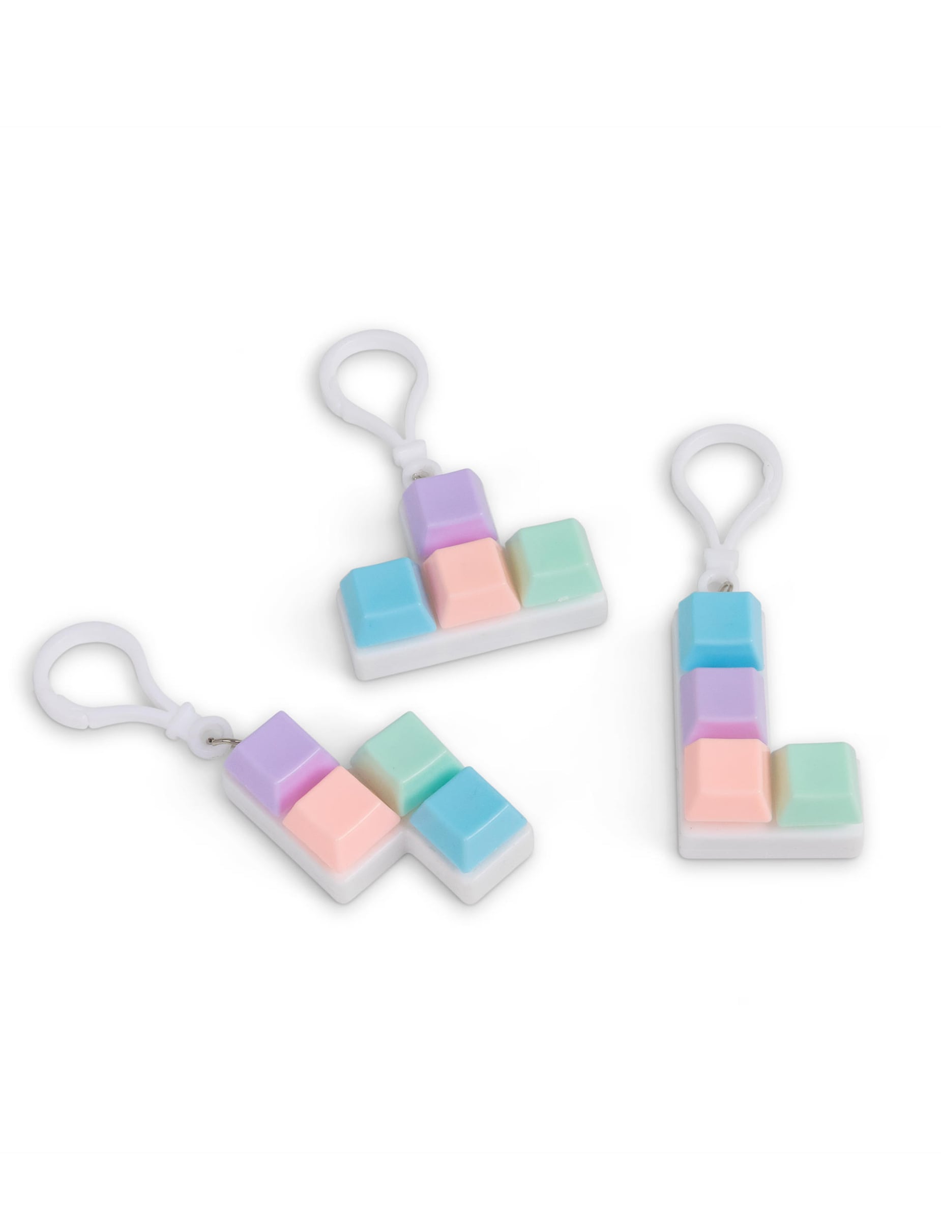 Assortiment des trois modèles du porte-clés clavier fidget