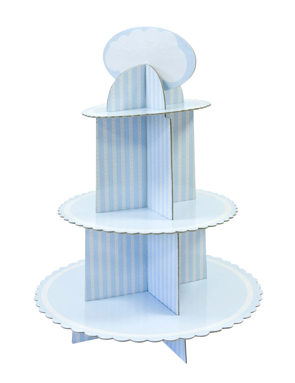 Karton cupcake-tartó babaváró bulihoz, kék-fehér csíkos