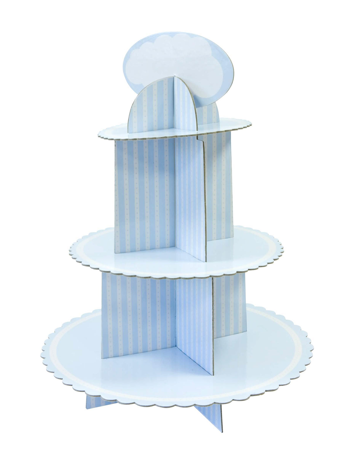 Karton cupcake-tartó babaváró bulihoz, kék-fehér csíkos
