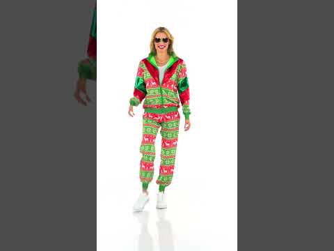 Déguisement survêtement de Noël vert et rouge adulte