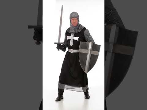 Déguisement chevalier médiéval noir et argent homme