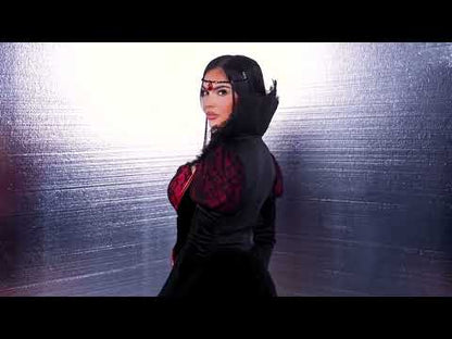 Szexi vörös és fekete vámpír jelmez a nők számára