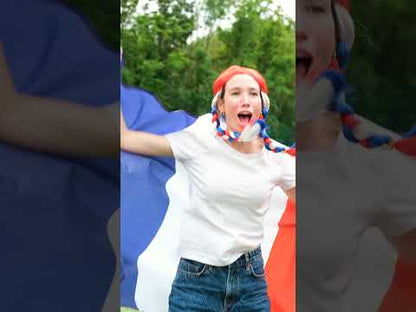 Kék, fehér, piros zsinór paróka