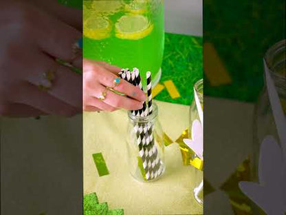 10 fekete csíkos karton szalma 19,5 cm