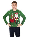 Pull de Noël Père Noël motard pour homme vert avec motif renne