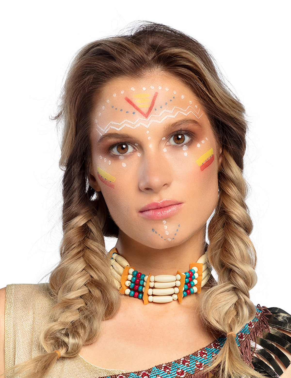 Ras de cou indien pour femme avec perles blanches turquoise et rouges