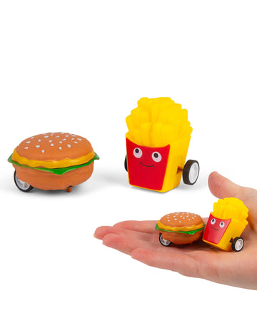 Jouet roulant à friction hamburger et frites Fast Food pour enfant jaune et rouge
