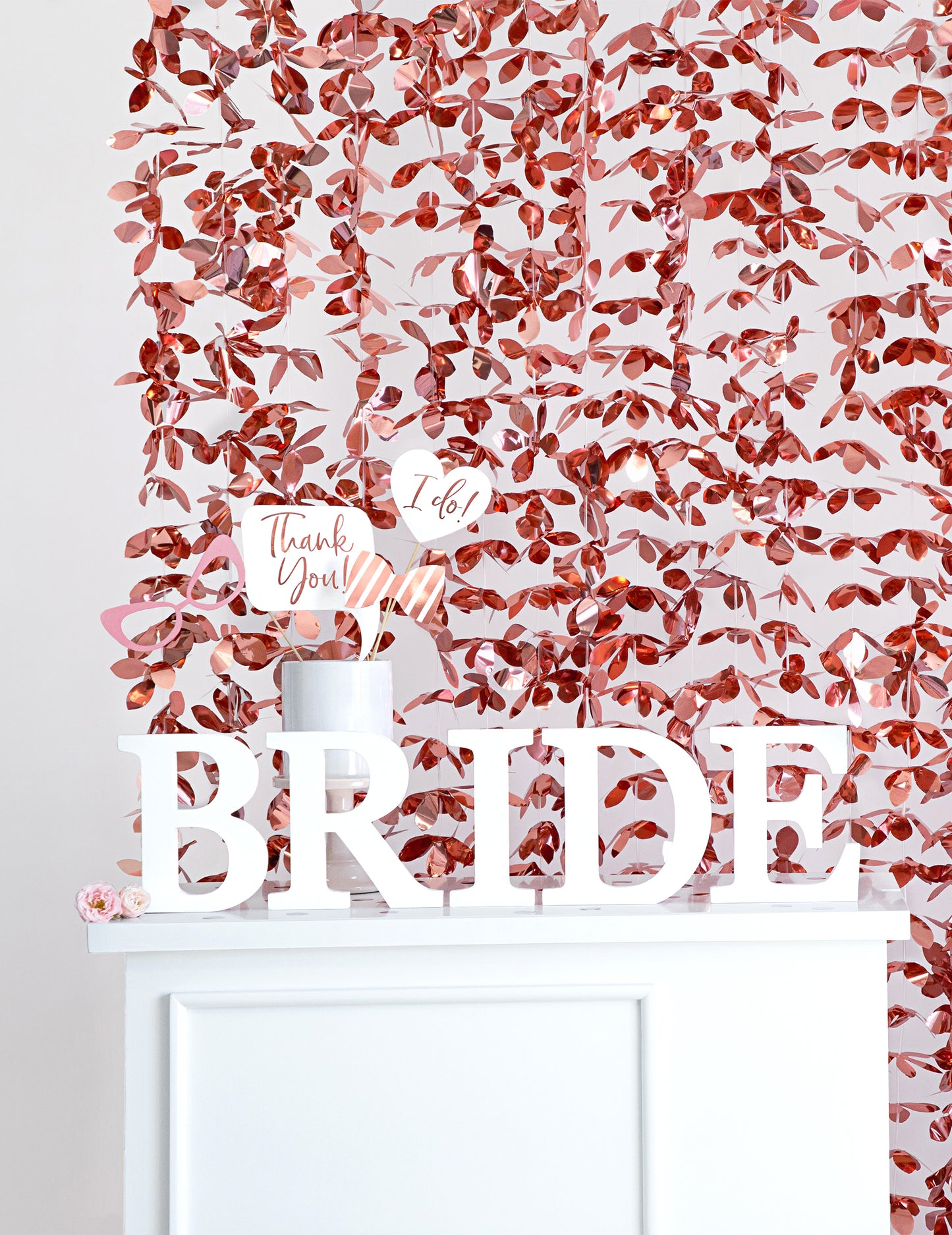 Rózsaszínarany alumínium virágfüggöny 100 x 210 cm buliba