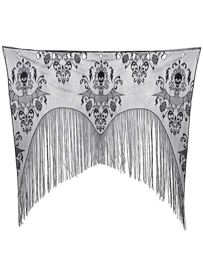 Détail de la dentelle et des motifs du rideau de porte à franges chauve-souris