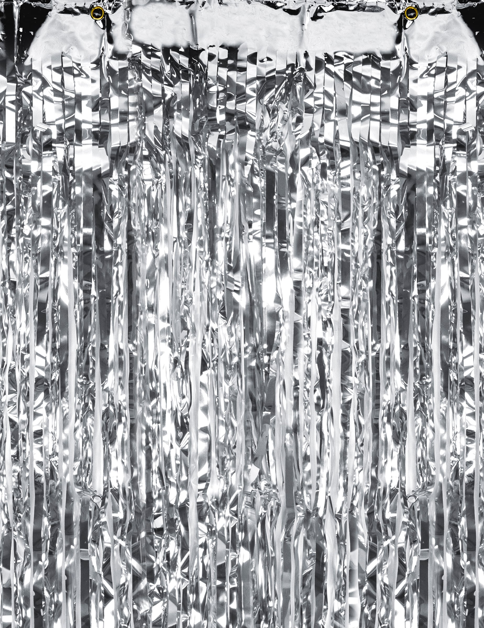 Détail de la partie supérieure du rideau scintillant argent