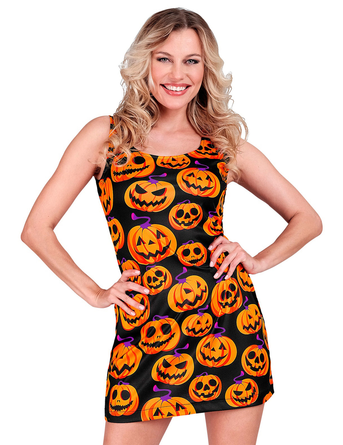 Robe noire à motifs citrouilles femme