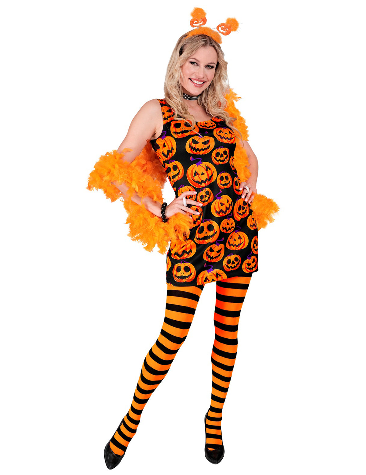 Robe noire à motifs citrouilles femme